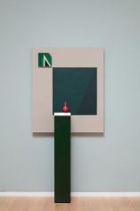 Kamrooz Aram, Green Movement, 2018, Panel: oil and pencil on linen; Pedestal: wood, brass, terrazzo; Ceramic, Dimensions variable