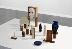 Ana Mazzei, Scene 1, 2019, Wood, painted cardboard, jesmonite, fabric, wool and digital print