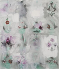 Kamrooz Aram, Uncertain Forms in Resistant Space (Palimpsest #26), 2013, Oil, oil pastel and wax pencil on canvas, 213 x 183 cm
