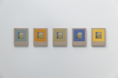 Kamrooz Aram, Variations on Glazed Bricks, 2021, Oil, color pencil and book pages on linen, Composed of 5 panels
