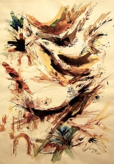 Elias Zayat, Birds of the Mosque Yard, 1992, Ink and watercolor on paper, 50 x 70 cm