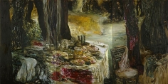 Ziad Dalloul, Celebrations of the Absent, 2010, Oil on canvas, Triptych, 195 x 390 cm