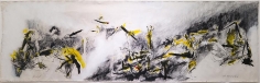 Shawki Youssef, It is a land brimful with the eyelashes of its dead, 2013, Mixed media on canvas, 155 x 495 cm