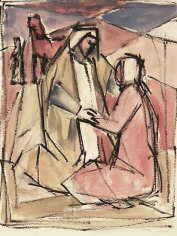 Mahmoud Hammad, Farmers, 1962, Watercolor on paper, 29 x 22 cm