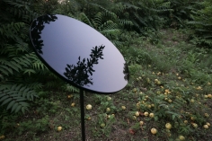 Hale Tenger,&nbsp;Appearance, 2019,&nbsp;Mixed-media and sound installation, black obsidian mirrors, iron, epoxy resin based paint, water, audio-spotlight speaker,&nbsp;Dimensions variable