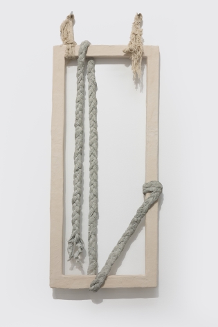 Afra Al Dhaheri, To tame and contain, 2021, Cotton rope, aqua resin and cement on cotton fabric, 53 x 120 x 5 cm