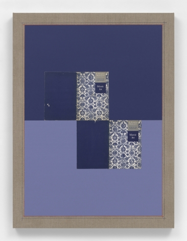 Kamrooz Aram, Untitled (Islamic Art), 2021, Paper, book covers and color pencil on linen, 101.6 x 76.2 cm