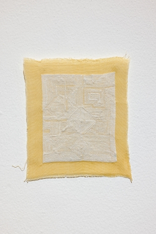 Majd Abdel Hamid, Son this is a waste of time (140 hours), 2022, Embroidery, cotton thread on fabric, 22 x 19 cm