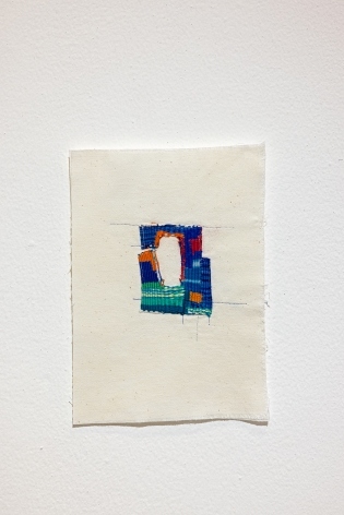 Majd Abdel Hamid, Research (how long was the thread V), 2022, Cotton thread on fabric, 27.5 x 19.5 cm