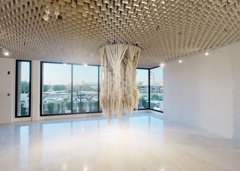 Afra Al Dhaheri, End of A School Braid, 2021, Installation, twisted and backcombed rope, 150 x 260 cm